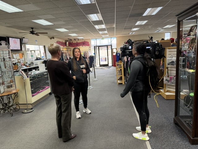 Sue filming President Sue Boon is interviewed by KOLO 8.